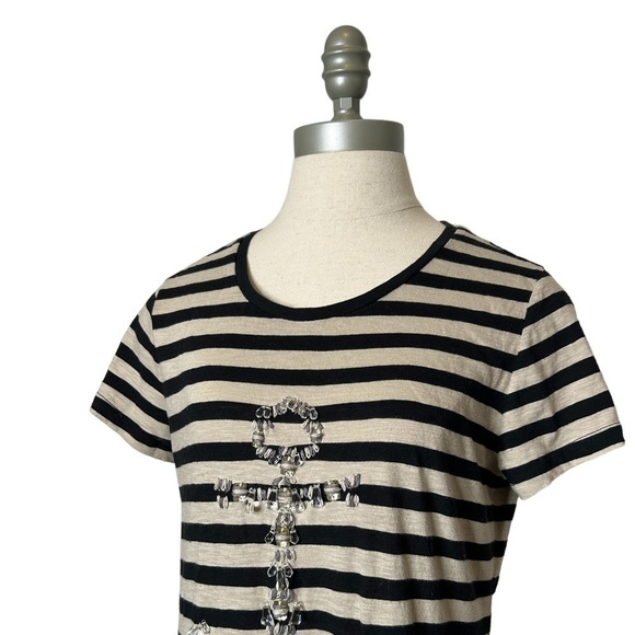 2/$30 Style&Co Black and Tan Stripe Anchor Novelty Crystal Casual Glam T-Shirt S - Picture 3 of 8